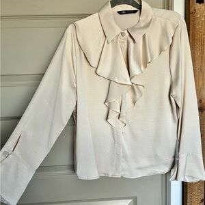 Zara Cream Ruffle Blouse